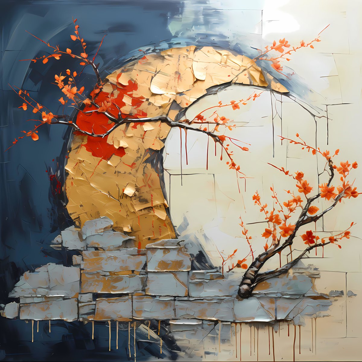 Hold Me — Two forms lean into each other across a fractured space — the space between them filled not with distance, but with gold.