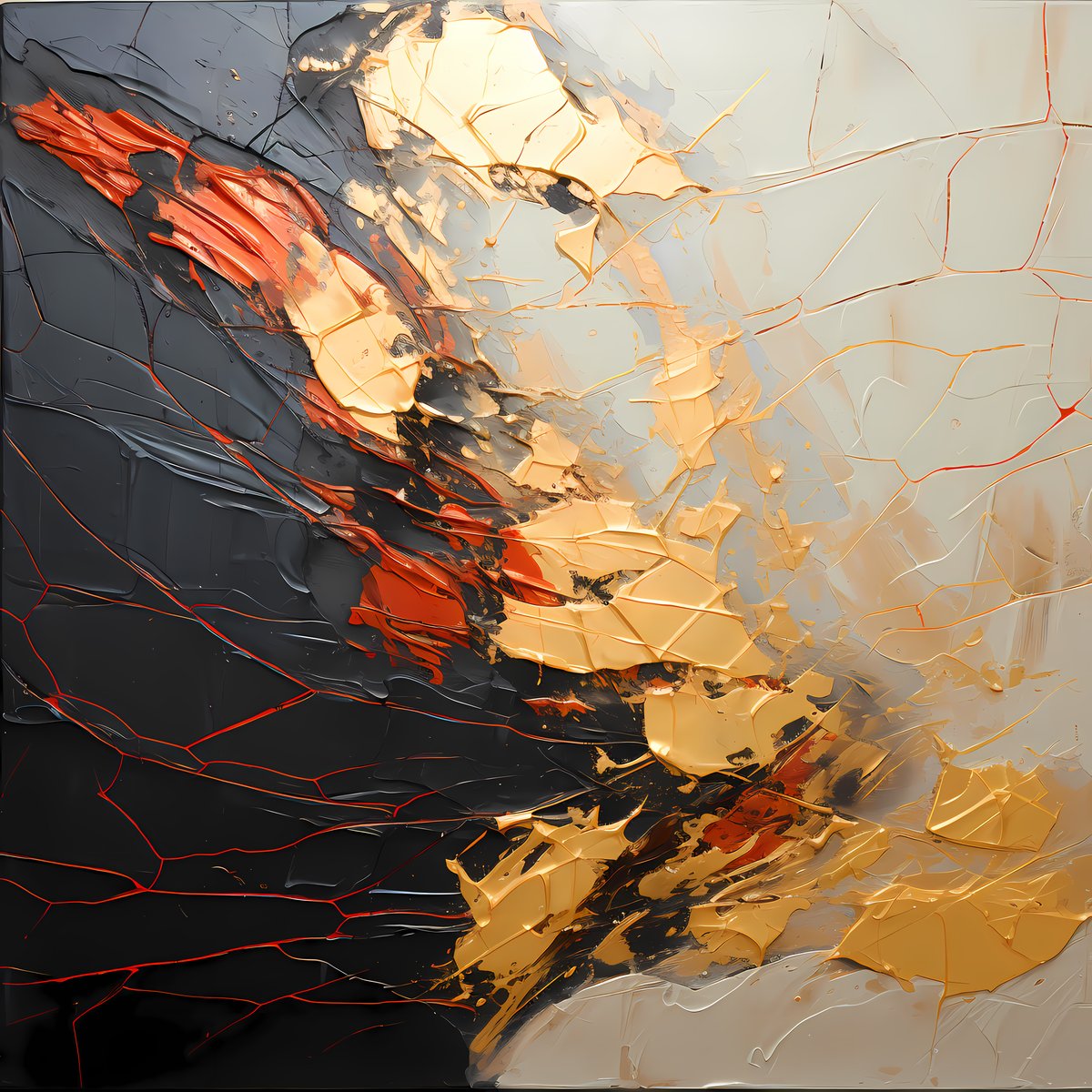 Red Rift — A deep red fracture tears through the composition — raw, honest, and more beautiful for refusing to be hidden.